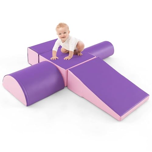 COSTWAY 5 TLG. Schaumstoffbausteine, Riesenbausteine zum Toben und Klettern, Softbausteine aus Schaumstoff, Großbausteine Mehrfarbig, Bauklötze für Babys und Kleinkinder (Lila) von COSTWAY