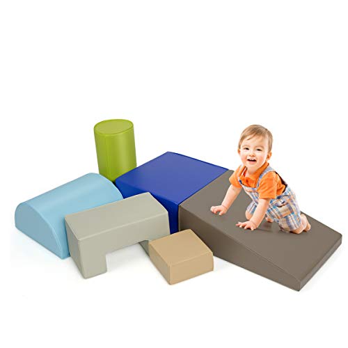 COSTWAY 6 STK. Schaumstoffbausteine, Riesenbausteine zum Toben und Klettern, Softbausteine aus Schaumstoff, Großbausteine Mehrfarbig, für Kinder im Vorschulalter, Babys und Schulkinder (Blau+Braun) von COSTWAY