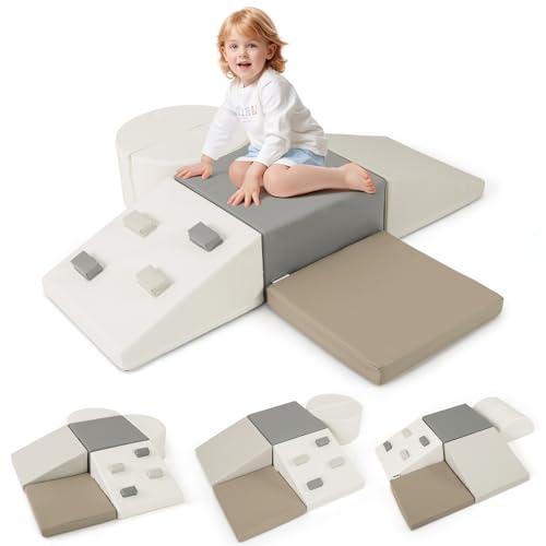 COSTWAY 6 TLG. Schamstoff Bausteine Kinder, Softbausteine mit Kletterfelsen zum Klettern & Krabbeln, Riesenbausteine aus Schaumstoff, Großbausteine Kletterblöcke für Innenbereich (Weiß) von COSTWAY