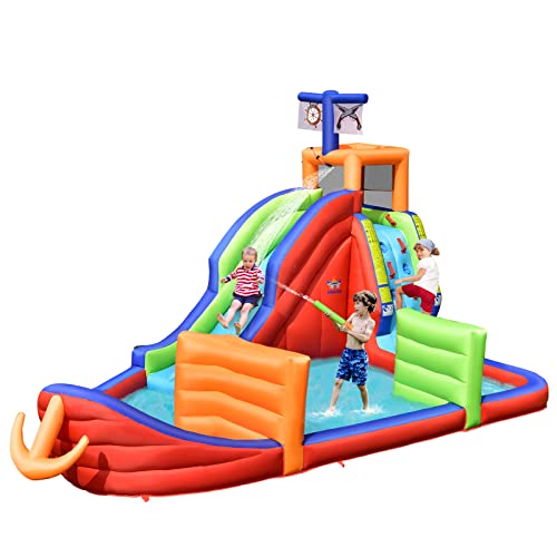 COSTWAY 6-in-1 Hüpfburg mit Wasserrutsche, Kletterwand, Dartspiel, Spielpool, Ringwurf & Wasserpistolen, Outdoor Hüpfschloss für Kinder, 460 x 310 x 290 cm COSTWAY 6-in-1 Hüpfburg mit Wasserrutsche, Kletterwand, Dartspiel, Spielpool, Ringwurf & Wasserpistolen, Outdoor Hüpfschloss für Kinder, 460 x 310 x 290 cm von COSTWAY