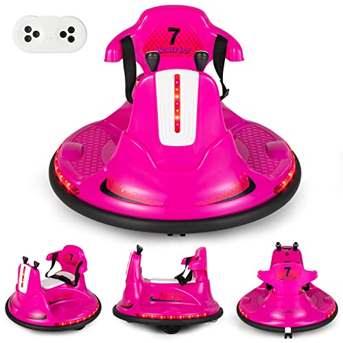 COSTWAY 6V Aufsitz Kinder Autoscooter 360 Grad Rotation & Vorwärts- und Rückwärtsfunktion, Bumper Car mit Musik ｜ bunten LED Lichtern ｜ Hupen ｜ Geschichten ｜2,4 GHz Fernbedienung, 3-6km/h (Rosa) von COSTWAY