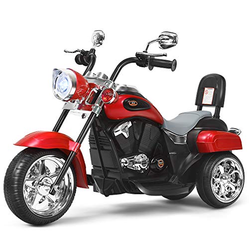 COSTWAY 6V Elektro Motorrad Kinder mit verstellbaren Scheinwerfer, Dreirad Elektromotorrad mit Sound ｜ Hupe ｜ Rückspiegel ｜ Pedale, Geschwindigkeit 2,5-3 km/h (Rot) von COSTWAY