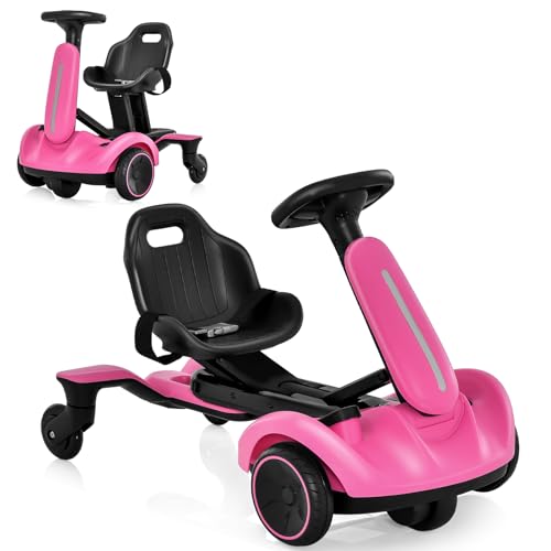 COSTWAY 6V Gokart Elektro, Go Cart mit 2-Fach verstellbarem Sitz & 5 Rädern, Lenkrad, Driftfunktion, 4-5 km/h, Kinder Elektroauto, Kinderfahrzeug für Kinder ab 3 Jahre alt (Rosa) von COSTWAY