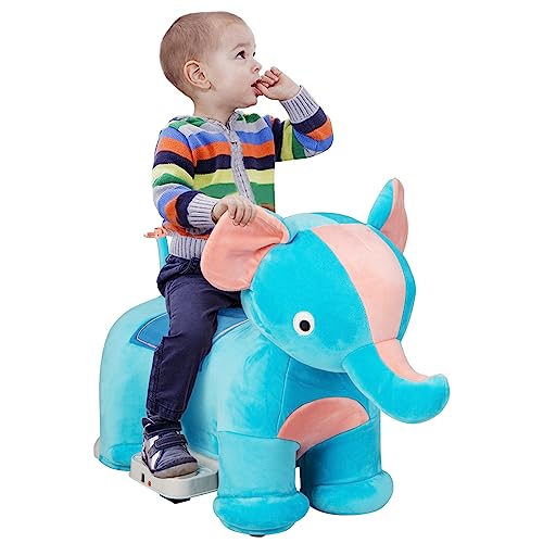 COSTWAY 6V Kinder Elektroauto in Tierform, Kinderfahrzeug Plüsch, Aufsitzspielzeug mit Fußpedal, 2-5 km/h, ab 3 Jahre (Elefant) von COSTWAY