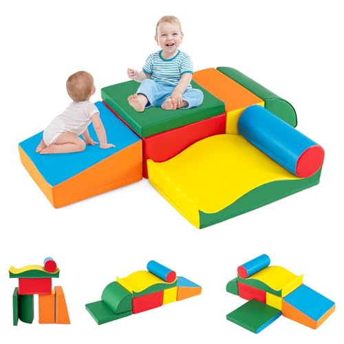 COSTWAY 7 TLG. Schaumstoffbausteine, Softbausteine zum Toben und Klettern, Riesenbausteine aus Schaumstoff, Großbausteine Mehrfarbig, Bauklötze für Babys & Kleinkinder (Bunt) von COSTWAY
