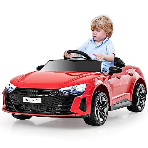 COSTWAY Audi RS Kinder Elektroauto mit 2,4 G Fernbedienung, 12V Kinderauto mit Musik und Scheinwerfer, 3-5 km/h, ideal für Kinder ab 3 Jahre (Weiß) (Rot) von COSTWAY