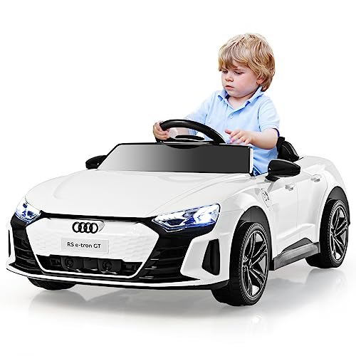COSTWAY Audi RS Kinder Elektroauto mit 2,4 G Fernbedienung, 12V Kinderauto mit Musik und Scheinwerfer, 3-5 km/h, ideal für Kinder ab 3 Jahre (Weiß) (Weiß) von COSTWAY