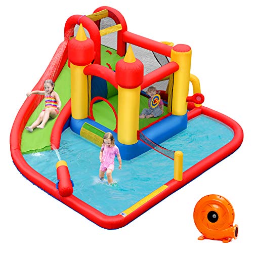 COSTWAY Aufblasbare Hüpfburg + 610W Gebläse Kombination mit Rutsche Wasserbecken, Springburg Hüpfschloss Outdoor Bouncer Spielpool Luftgebläse inkl. Tragetasche, Pfähle, Reparaturpaket 426x378x226cm COSTWAY Aufblasbare Hüpfburg + 610W Gebläse Kombination mit Rutsche Wasserbecken, Springburg Hüpfschloss Outdoor Bouncer Spielpool Luftgebläse inkl. Tragetasche, Pfähle, Reparaturpaket 426x378x226cm von COSTWAY