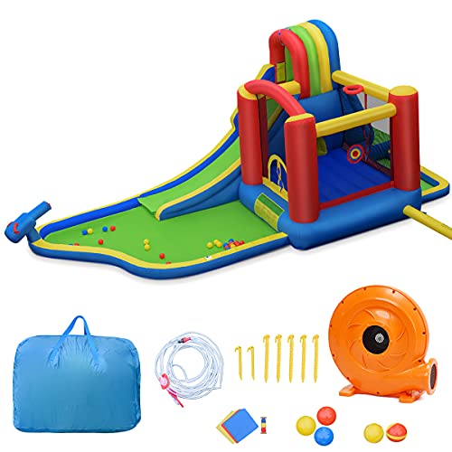 COSTWAY Aufblasbare Hüpfburg mit 450W Gebläse Rutsche Wasserbecken, Springburg Spielpool Hüpfschloss Outdoor Bouncer Luftgebläse inkl. Tragetasche, Pfähle, Reparaturpaket 580x270x230cm COSTWAY Aufblasbare Hüpfburg mit 450W Gebläse Rutsche Wasserbecken, Springburg Spielpool Hüpfschloss Outdoor Bouncer Luftgebläse inkl. Tragetasche, Pfähle, Reparaturpaket 580x270x230cm von COSTWAY