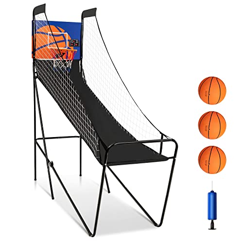 COSTWAY Basketballautomat klappbar, elektrischer Basketballständer mit 3 Basketbälle & Pumpe, Punktezähler, Arcade-Basketballspiel Schießmaschine für Indoor & Outdoor von COSTWAY