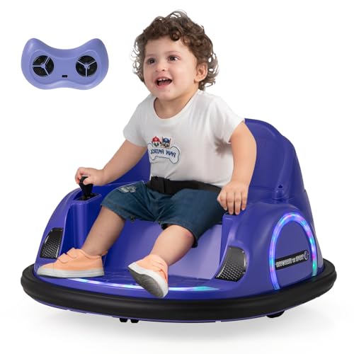 COSTWAY Elektro Autoscooter Kinder, elektrisches Bumper Car mit Fernsteuerung & blinkenden LED-Lichtern & Musik & 360-Grad-Drehung, bis zu 2km/h, für Kinder ab 18 Monaten (Lila) von COSTWAY