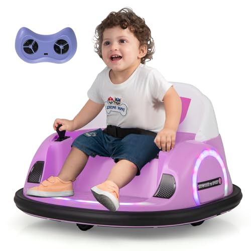 COSTWAY Elektro Autoscooter Kinder, elektrisches Bumper Car mit Fernsteuerung & blinkenden LED-Lichtern & Musik & 360-Grad-Drehung, bis zu 2km/h, für Kinder ab 18 Monaten (Rosa) von COSTWAY