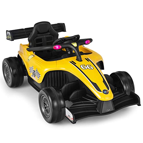 COSTWAY Elektroauto für Kinder, 12V Gokart mit Musik und Licht, Rennauto 2-5 km/h, inkl. 2,4 G Fernbedienung, für Kinder ab 3 Jahre (Gelb) von COSTWAY