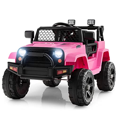 COSTWAY Elektroauto für Kinder, Kinderauto Elektrisch 12V mit Fernbedienung & Musik & USB & Scheinwerfer, Kinderfahrzeug 2,5-4,5 km/h, Elektro Auto für Jungen und Mädchen ab 3 Jahren (Rosa) von COSTWAY