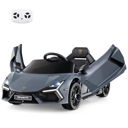 COSTWAY Elektroauto für Kinder, Lamborghini Revuelto, 12V Elektro Kinderauto mit LED Scheinwerfer & Hupe & Musik, 3-5 km/h, Elektrofahrzeug für Kinder ab 3 Jahren, inkl. Fernbedienung (Grau) von COSTWAY