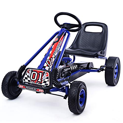 COSTWAY Gokart mit Handbremse und verstellbarem Sitz, Tretauto mit Vor- und Rückwärtsgang, Go Cart für Kinder ab 3 Jahren, Pedal Gokart Tretfahrzeug Pedalfahrzeug Kinderfahrzeug 98x59x61cm (blau) von COSTWAY