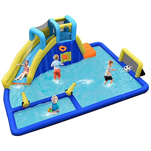 COSTWAY Aufblasbare Hüpfburg mit Wasserrutsche, Wasserspielcenter Springburg Wasserpark Spielplatz 525x373x205cm (ohne Gebläse) von COSTWAY