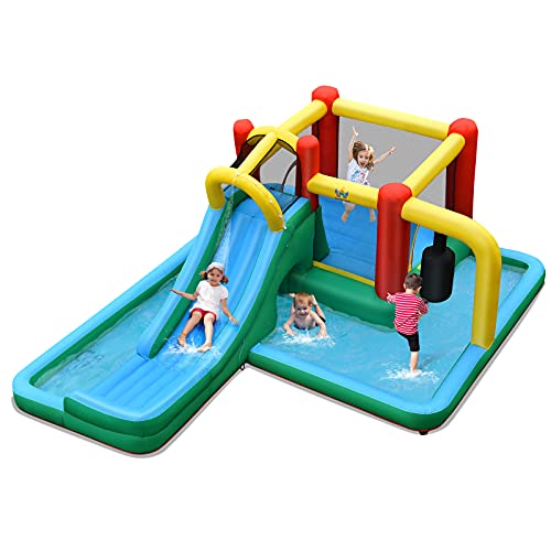 COSTWAY Hüpfburg aufblasbar, Wasserrutsche Spielpool, Springburg mit Rutsche, Kletterwand, Tunnel, Pendel, Planschbecken Wasserpark 470x370x190cm COSTWAY Hüpfburg aufblasbar, Wasserrutsche Spielpool, Springburg mit Rutsche, Kletterwand, Tunnel, Pendel, Planschbecken Wasserpark 470x370x190cm von COSTWAY