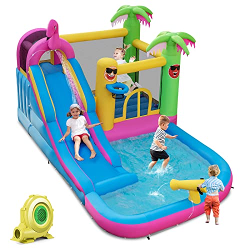 COSTWAY Hüpfburg mit Gebläse, Wasserpark im Flamingo-Thema mit Langer Wasserrutsche, Planschbecken, Wasserkanone & Basketballkorb, für Garten, 450 x 300 x 260 cm COSTWAY Hüpfburg mit Gebläse, Wasserpark im Flamingo-Thema mit Langer Wasserrutsche, Planschbecken, Wasserkanone & Basketballkorb, für Garten, 450 x 300 x 260 cm von COSTWAY