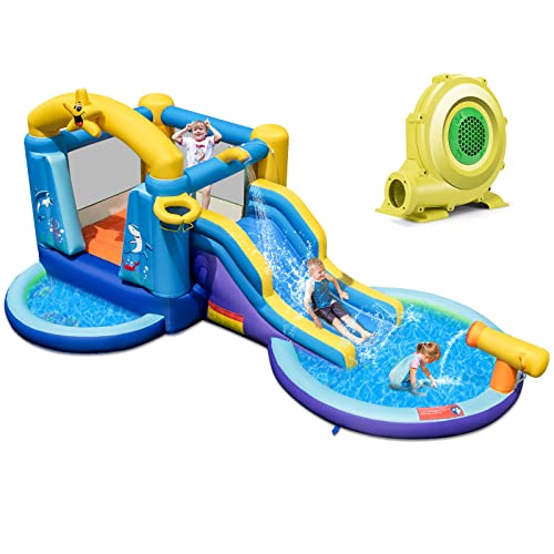 COSTWAY Hüpfburg mit Gebläse und Rutsche, Wasserpark mit 2 Pools, Wasserkanone, Basketballkorb, Kinder Hüpfburg für Hof, Park, 490 x 290 x 220 cm COSTWAY Hüpfburg mit Gebläse und Rutsche, Wasserpark mit 2 Pools, Wasserkanone, Basketballkorb, Kinder Hüpfburg für Hof, Park, 490 x 290 x 220 cm von COSTWAY