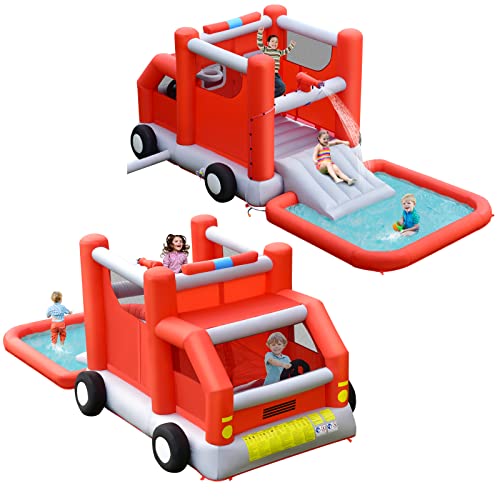 COSTWAY Hüpfburg mit Rutsche, Planschbecken, Kinder Springburg im Feuerwehr-Stil, Hüpfschloss für Indoor & Outdoor, 564 x 268 x 212 cm COSTWAY Hüpfburg mit Rutsche, Planschbecken, Kinder Springburg im Feuerwehr-Stil, Hüpfschloss für Indoor & Outdoor, 564 x 268 x 212 cm von COSTWAY