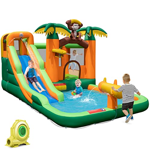 COSTWAY Hüpfburg mit Wasserrutsche, tropischer 7-in-1-Wasserpark mit Langer Rutsche, Planschbecken, Basketballkorb & Wasserpistole, inkl. Gebläse, 460 x 285 x 230 cm COSTWAY Hüpfburg mit Wasserrutsche, tropischer 7-in-1-Wasserpark mit Langer Rutsche, Planschbecken, Basketballkorb & Wasserpistole, inkl. Gebläse, 460 x 285 x 230 cm von COSTWAY