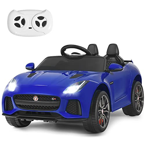 COSTWAY Jaguar Elektro Kinderauto mit Geschichten & Musik & Hupe & Scheinwerfer, 12V Kinderfahrzeug mit 2,4G Fernbedienung, Elektroauto 3-5km/h für Kinder ab 3 Jahre (Marine) von COSTWAY