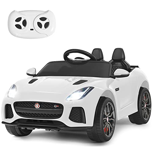 COSTWAY Jaguar Elektro Kinderauto mit Geschichten & Musik & Hupe & Scheinwerfer, 12V Kinderfahrzeug mit 2,4G Fernbedienung, Elektroauto 3-5km/h für Kinder ab 3 Jahre (Weiß) von COSTWAY