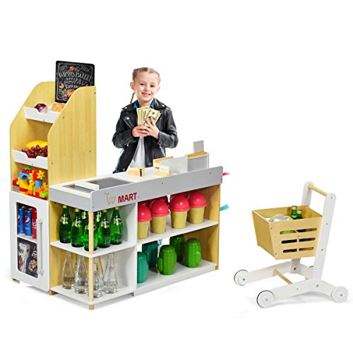 COSTWAY Kaufladen mit Einkaufswagen, Kaufmannsladen mit Tafel, inkl. Registrierkasse, Scanner, Kartenlesegerät, Kreditkarte und Münzen, Einkaufsladen für Knder ab 3 Jahren COSTWAY Kaufladen mit Einkaufswagen, Kaufmannsladen mit Tafel, inkl. Registrierkasse, Scanner, Kartenlesegerät, Kreditkarte und Münzen, Einkaufsladen für Knder ab 3 Jahren von COSTWAY