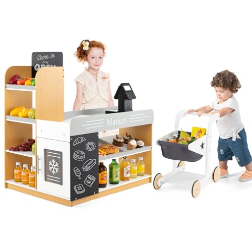 COSTWAY Kaufmannsladen, Kaufladen Kinder mit Einkaufswagen, Supermarkt Holz mit Kasse & 2 Tafeln, Einkaufsladen für Kinder ab 3 Jahren COSTWAY Kaufmannsladen, Kaufladen Kinder mit Einkaufswagen, Supermarkt Holz mit Kasse & 2 Tafeln, Einkaufsladen für Kinder ab 3 Jahren von COSTWAY