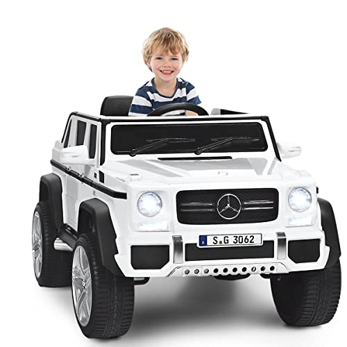 COSTWAY Kinder Elektroauto, Mercedes-Benz Maybach, 12V Elektrisches Kinderauto mit Musik, Hupe und LED-Leuchten, Elektro Auto 2,5-5,5km/h, inkl. 2,4G-Fernbedienung, für Kinder ab 3 Jahre (Weiß) von COSTWAY