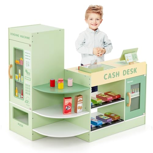 COSTWAY Kinder Kaufladen, Kaufmannsladen aus Holz mit Seitentheke, Supermarkt-Set mit Kasse, POS-Maschine, Verkaufsautomat & Kreidetafel, Einkaufsladen Verkaufsstand für Kinder von 3-8 Jahren (Grün) COSTWAY Kinder Kaufladen, Kaufmannsladen aus Holz mit Seitentheke, Supermarkt-Set mit Kasse, POS-Maschine, Verkaufsautomat & Kreidetafel, Einkaufsladen Verkaufsstand für Kinder von 3-8 Jahren (Grün) von COSTWAY
