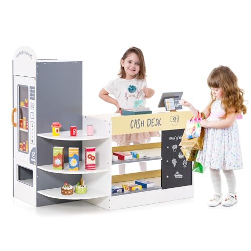 COSTWAY Kinder Kaufladen, Kaufmannsladen aus Holz mit Seitentheke, Supermarkt-Set mit Kasse, POS-Maschine, Verkaufsautomat & Kreidetafel, Einkaufsladen Verkaufsstand für Kinder von 3-8 Jahren (Weiß) COSTWAY Kinder Kaufladen, Kaufmannsladen aus Holz mit Seitentheke, Supermarkt-Set mit Kasse, POS-Maschine, Verkaufsautomat & Kreidetafel, Einkaufsladen Verkaufsstand für Kinder von 3-8 Jahren (Weiß) von COSTWAY