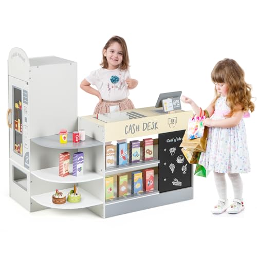 COSTWAY Kinder Kaufladen, Kaufmannsladen aus Holz mit Seitentheke, Supermarkt-Set mit Kasse, POS-Maschine, Verkaufsautomat & Kreidetafel, Einkaufsladen Verkaufsstand für Kinder von 3-8 Jahren (Grau) COSTWAY Kinder Kaufladen, Kaufmannsladen aus Holz mit Seitentheke, Supermarkt-Set mit Kasse, POS-Maschine, Verkaufsautomat & Kreidetafel, Einkaufsladen Verkaufsstand für Kinder von 3-8 Jahren (Grau) von COSTWAY