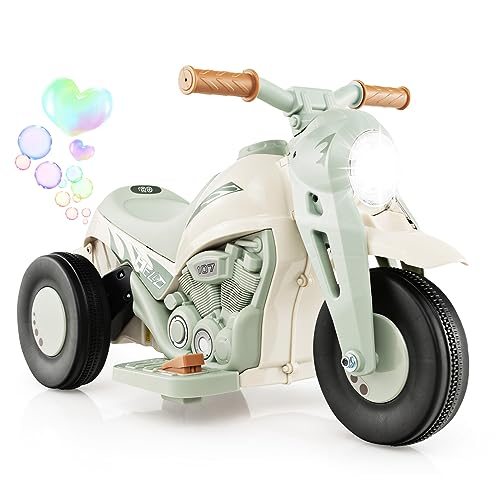 COSTWAY Kinder Motorrad, mit Seifenblasenmaschine, 6V Elektro Motorrad mit Musik und LED Scheinwerfer, Dreirad Kindermotorrad 2,5-3 km/h, Elektromotorrad für Kinder ab 3 Jahren (Beige) von COSTWAY