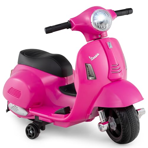 COSTWAY Kinder Motorrad Elektrisch, Vespa 6V Motorrad mit LED-Scheinwerfer & Hupe, 2-2,5 km/h Elektro Kindermotorrad mit Stützrädern, Elektrofahrzeug für Jungen & Mädchen von 18-36 Monaten (Rosa) von COSTWAY