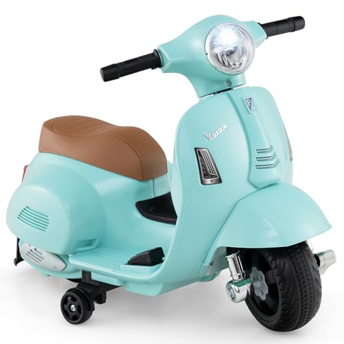 COSTWAY Kinder Motorrad Elektrisch, Vespa 6V Motorrad mit LED-Scheinwerfer & Hupe, 2-2,5 km/h Elektro Kindermotorrad mit Stützrädern, Elektrofahrzeug für Jungen & Mädchen von 18-36 Monaten (Grün) von COSTWAY