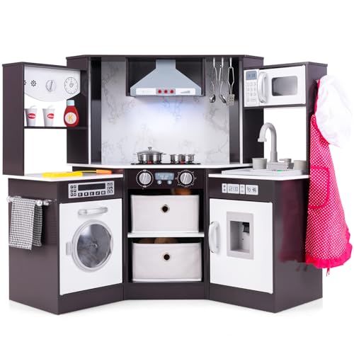 COSTWAY Kinderküche Holz, Spielküche mit Licht und Sound, Holzküche Eck mit Dunstabzugshaube, Wasserzirkulationssystem, Wasserspender & Waschmaschine, inkl. Zubehör, für Kinder ab 3 Jahren (Braun) COSTWAY Kinderküche Holz, Spielküche mit Licht und Sound, Holzküche Eck mit Dunstabzugshaube, Wasserzirkulationssystem, Wasserspender & Waschmaschine, inkl. Zubehör, für Kinder ab 3 Jahren (Braun) von COSTWAY