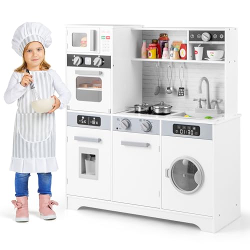 COSTWAY Kinderküche Holz, Spielzeugküche mit Waschmaschine, Spüle, Wasserhahn, Wasserspender, Mikrowelle, Ofen, Utensilien, Spielküche mit Licht und Sound, für Kinder ab 3 Jahren COSTWAY Kinderküche Holz, Spielzeugküche mit Waschmaschine, Spüle, Wasserhahn, Wasserspender, Mikrowelle, Ofen, Utensilien, Spielküche mit Licht und Sound, für Kinder ab 3 Jahren von COSTWAY