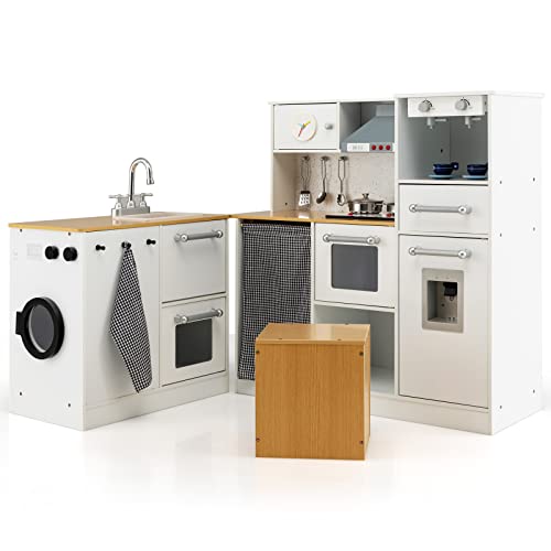 COSTWAY Kinderküche mit Hocker & Spielzubehör, Eck Spielküche mit Licht und Sound, Holzküche Spielzeugküche für Kinder ab 3 Jahren COSTWAY Kinderküche mit Hocker & Spielzubehör, Eck Spielküche mit Licht und Sound, Holzküche Spielzeugküche für Kinder ab 3 Jahren von COSTWAY