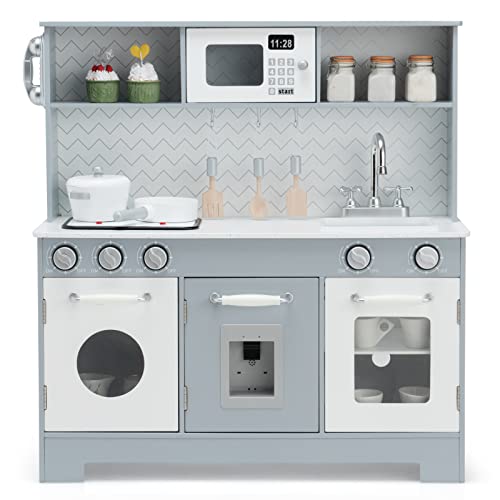 COSTWAY Kinderküche mit Spielzubehör, Licht und Sound, Kinder Spielküche Holz mit Mikrowelle & Wassertank, Spielzeugküche für Kinder ab 3 Jahren, grau, 76 x 28 x 80cm COSTWAY Kinderküche mit Spielzubehör, Licht und Sound, Kinder Spielküche Holz mit Mikrowelle & Wassertank, Spielzeugküche für Kinder ab 3 Jahren, grau, 76 x 28 x 80cm von COSTWAY