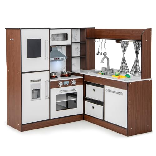 COSTWAY Kinderküche mit Wasserpumpfunktion, Spielküche Holz mit Licht & Sound, Kinder Küche inkl. Zubehör & Körbe & Vorhänge & Haube, Multifunktionale Spielzeugküche für Kinder ab 3 Jahren (Luxus) COSTWAY Kinderküche mit Wasserpumpfunktion, Spielküche Holz mit Licht & Sound, Kinder Küche inkl. Zubehör & Körbe & Vorhänge & Haube, Multifunktionale Spielzeugküche für Kinder ab 3 Jahren (Luxus) von COSTWAY