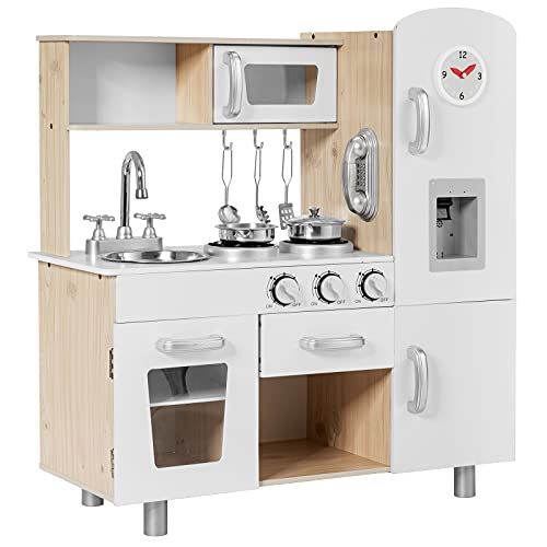 COSTWAY Kinderküche mit realistischem Licht & Sound, Kinder Spielküche Holz mit Kühlschrank, inkl. Spielzubehör, für Kinder ab 3 Jahre, 72,5 x 29 x 81,5cm von COSTWAY