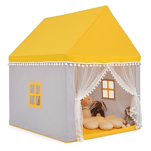 COSTWAY Kinderspielhaus Kinderzelt Spielhaus Princess Kinderspielzelt Stoffzelt mit Massivholzrahmen und Baumwolldecke Kinderspielburg für Jungen Märchen 120 x 105 x 140 cm Gelb Grau COSTWAY Kinderspielhaus Kinderzelt Spielhaus Princess Kinderspielzelt Stoffzelt mit Massivholzrahmen und Baumwolldecke Kinderspielburg für Jungen Märchen 120 x 105 x 140 cm Gelb Grau von COSTWAY