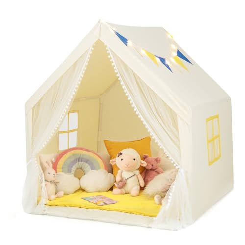 COSTWAY Kinderspielhaus mit Sternenlichtern, Prinzessin Prinzess Kinderzelt mit Fenster & Matte & bunten Flaggen, Spielzelt mit doppeltem Vorhang, Kinderspielzelt Spielhaus für Jungen Märchen (Beige) COSTWAY Kinderspielhaus mit Sternenlichtern, Prinzessin Prinzess Kinderzelt mit Fenster & Matte & bunten Flaggen, Spielzelt mit doppeltem Vorhang, Kinderspielzelt Spielhaus für Jungen Märchen (Beige) von COSTWAY