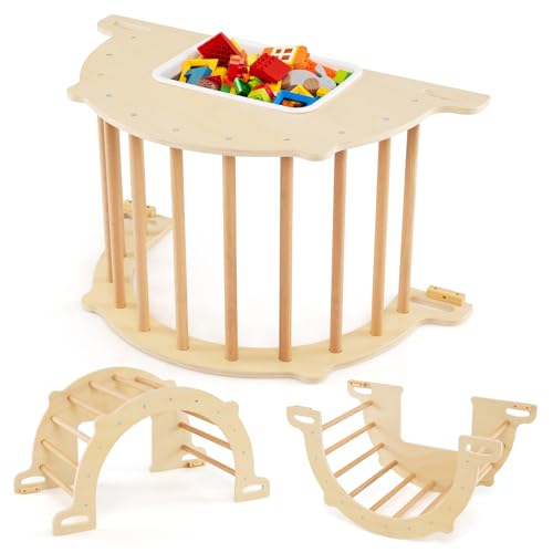 COSTWAY Kletterbogen, 8 in 1 Klettergerüst Indoor mit Aufbewahrungsbox, Kinder Spielplatz zum Klettern, Wippen, Krabbeln, Wasser- / Sandspielen, Lernspielset für Kinder ab 3 Jahren (M) von COSTWAY