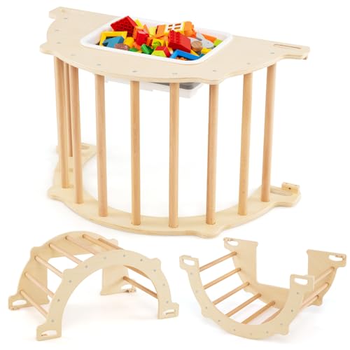 COSTWAY Kletterbogen, 8 in 1 Klettergerüst Indoor mit Aufbewahrungsbox, Kinder Spielplatz zum Klettern, Wippen, Krabbeln, Wasser- / Sandspielen, Lernspielset für Kinder ab 3 Jahren (S) von COSTWAY