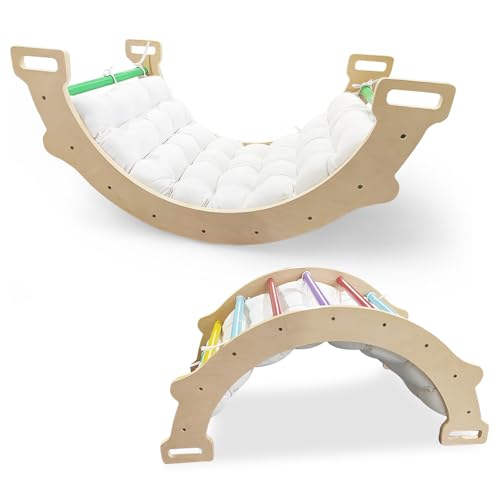 COSTWAY Kletterbogen mit weichem Kissen, Kletterdreieck zum Wippen, Klettern und Krabbeln, Indoor Klettergerüst aus Holz, für Kinder ab 3 Jahre (Bunt) von COSTWAY