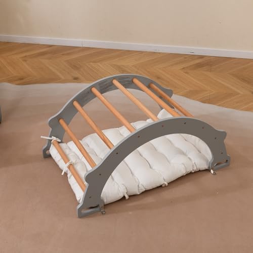 COSTWAY Kletterbogen mit weichem Kissen, Kletterdreieck zum Wippen, Klettern und Krabbeln, Indoor Klettergerüst aus Holz, für Kinder ab 3 Jahre (Grau) von COSTWAY