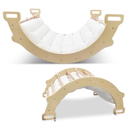 COSTWAY Kletterbogen mit weichem Kissen, Kletterdreieck zum Wippen, Klettern und Krabbeln, Indoor Klettergerüst aus Holz, für Kinder ab 3 Jahre (Natur) von COSTWAY